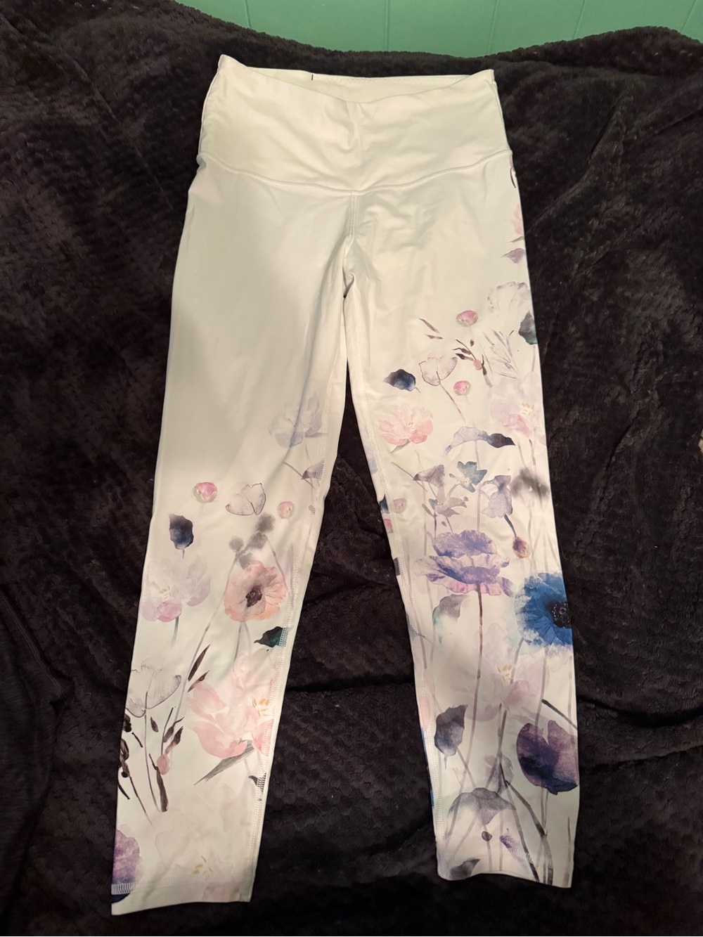 High-Rise White Floral Print Leggings